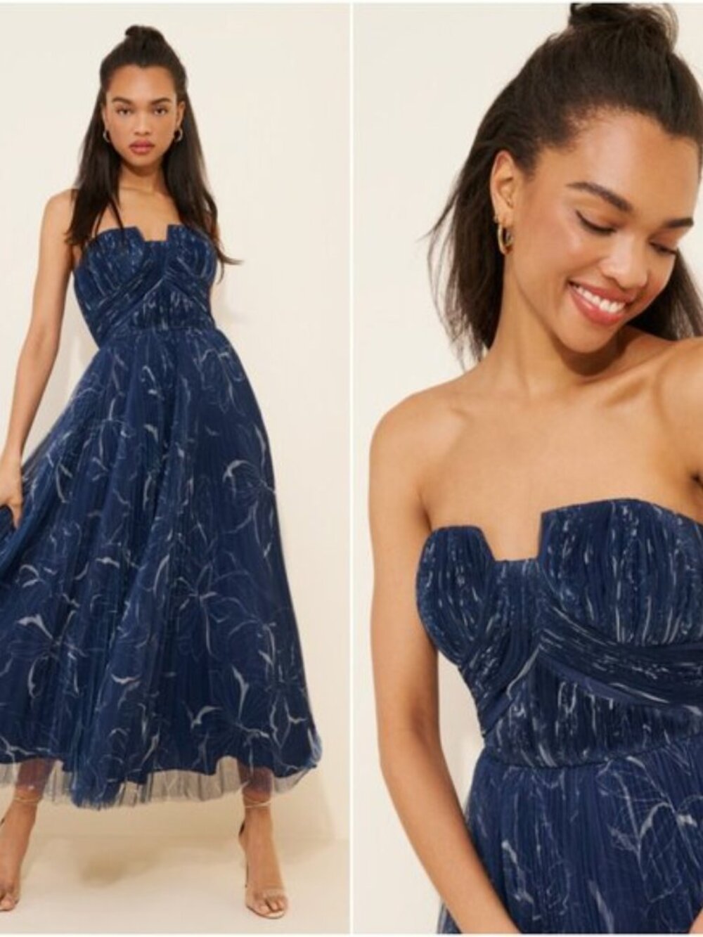 UNWORN. Hutch Corene Strapless Floral Tulle Midi Dress